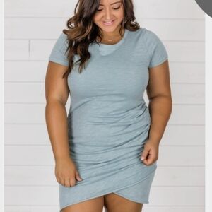 Give Me A Little Time Stone Blue Side Ruched Dress